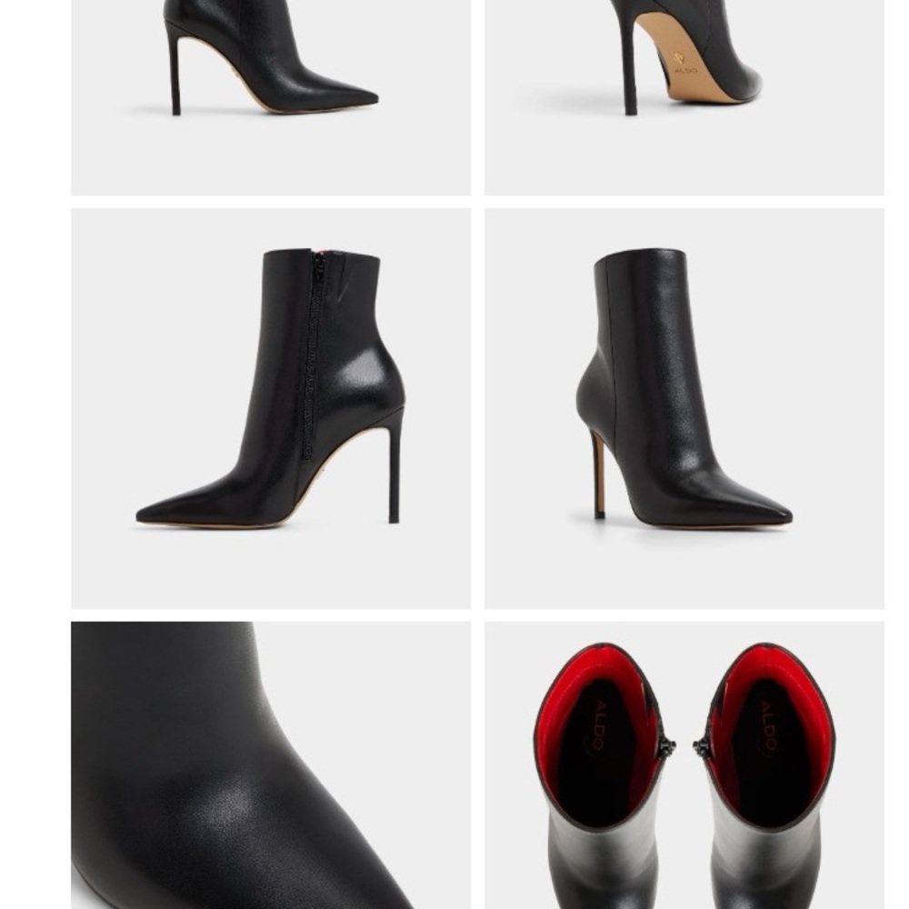 ALDO Black Leather Pointed-Toe Stiletto Ankle Boots with Red Lining